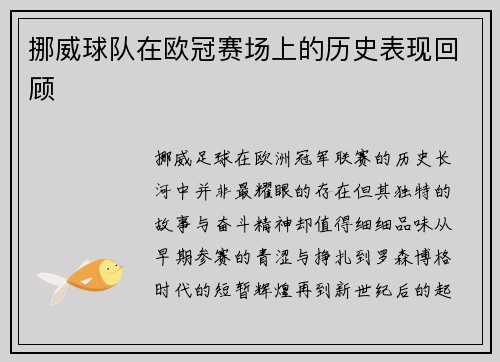 挪威球队在欧冠赛场上的历史表现回顾
