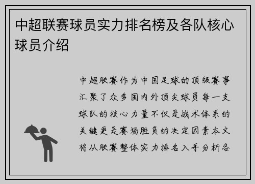 中超联赛球员实力排名榜及各队核心球员介绍